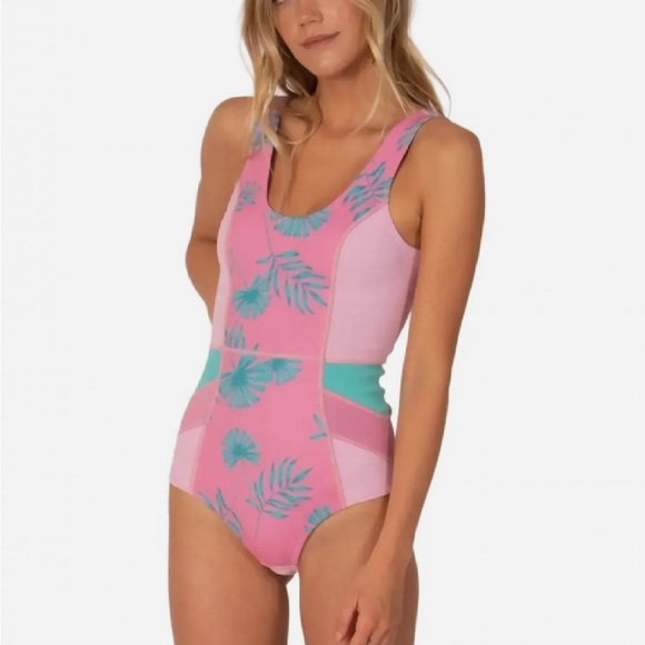 Sisstrevolution Other - Vibrant Pink and Teal Leaf One Piece Swimsuit